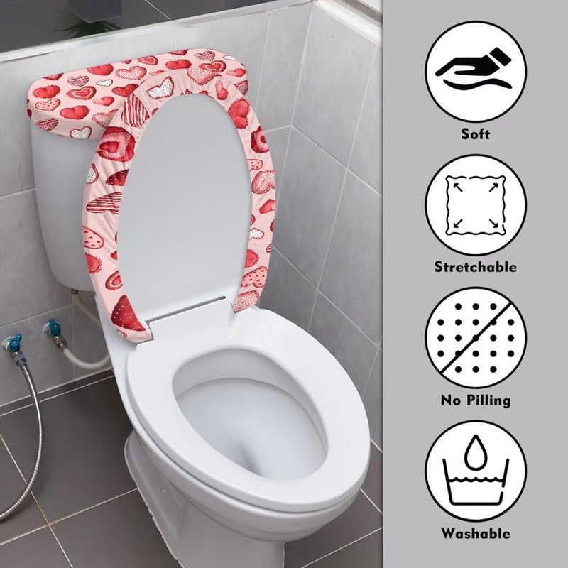 CREAMIC Cute Red Heart Toilet Lid Cover and Tank Lid Cover Machine Wash Bathroom Super Soft 2 Pieces Toilet Seat Covers Fits Most Lids for Accessories Decor or Holiday Decoration - Image 3